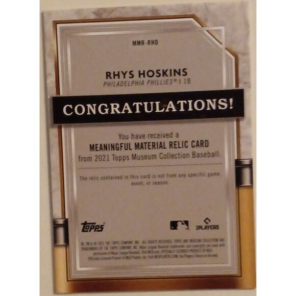 2023 Topps Museum Collection RHYS HOSKINS Meaningful Materials /50 #MMR-RHO - Picture 5 of 5